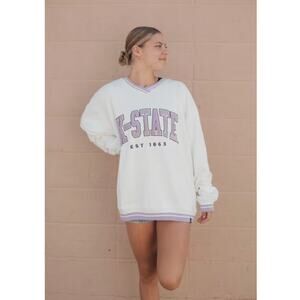 Gameday Social K-State Wildcats White Purple Chenille Sweatshirt sz XL